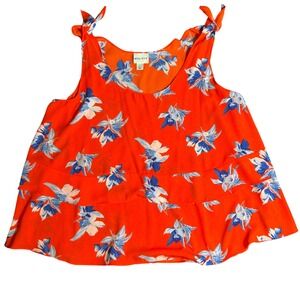 AVA & VIV Orange Blue Floral‎ Sleeveless Tie Strap Tiered Tank Top XL super cute